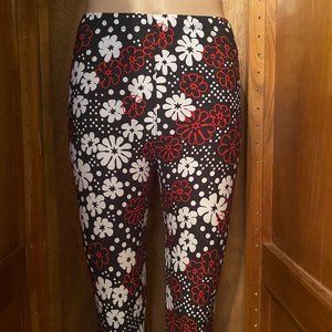 Novelty Leggings- Red, Black, and White Flower Print